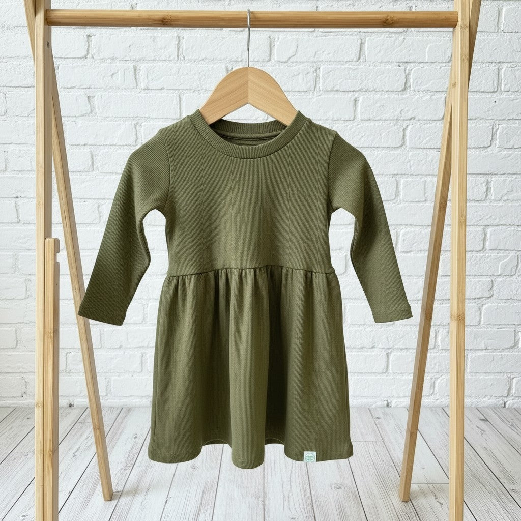 Vestido Canelado Manga Longa Green