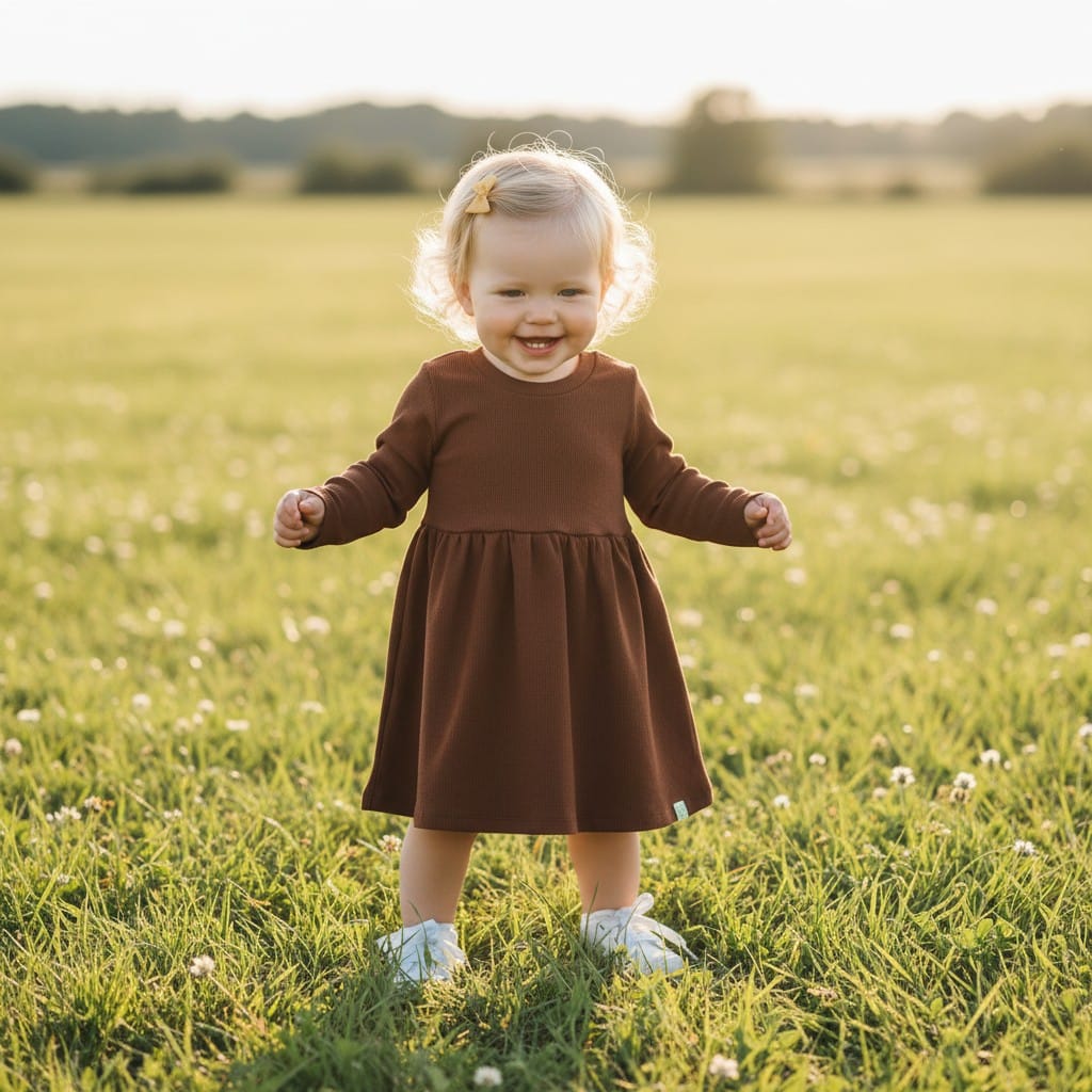 Vestido Canelado Manga Longa Brown