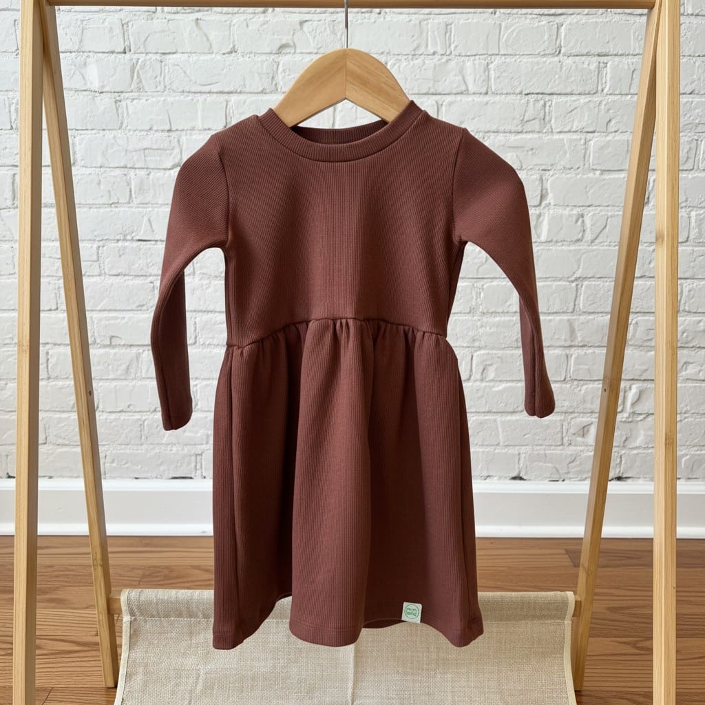 Vestido Canelado Manga Longa Brown