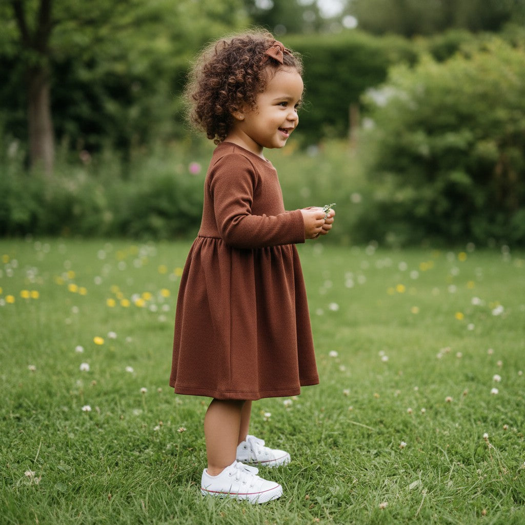 Vestido Canelado Manga Longa Brown