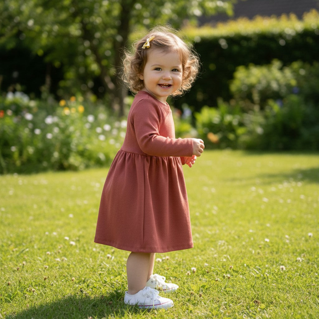 Vestido Canelado Manga Longa Rose Blush