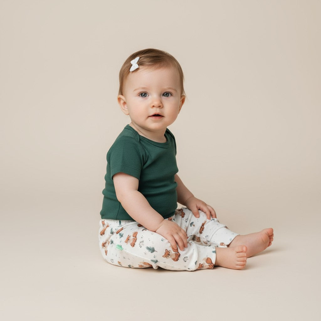 Body Manga Curta Verde Folha