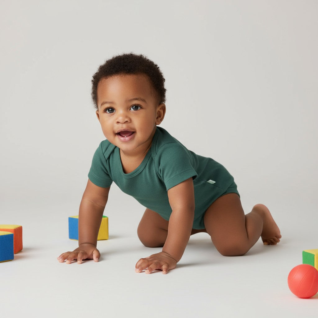 Body Manga Curta Verde Folha