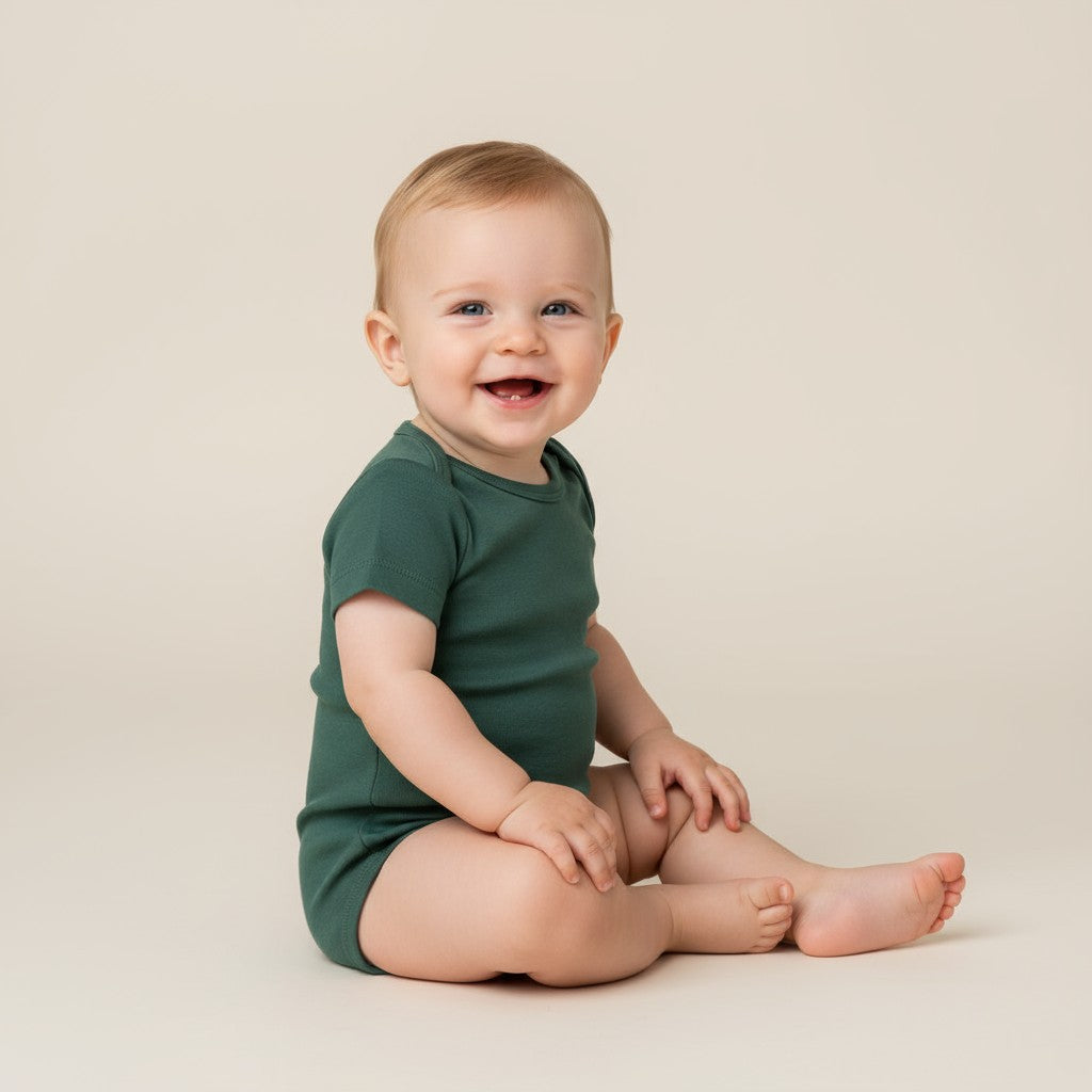 Body Manga Curta Verde Folha